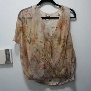 Haute Hippie Crossover Silk Asymmetrical Floral Pattern Blouse Top Small